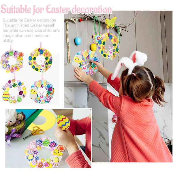 8 stk DIY påskekrans, DIY påskeposer, krans til dekorering med skumklistremerker, DIY-aktiviteter for barn, påskedekorasjon