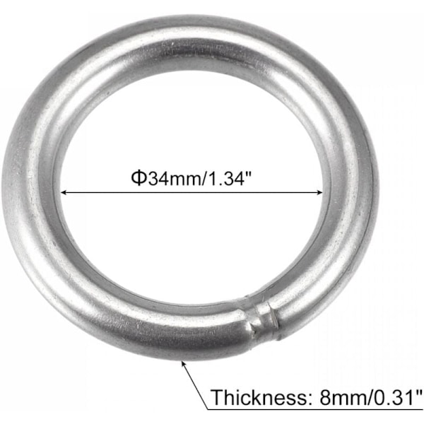Svejset Ring Rustfrit Stål 304 50mm Udvendig Diameter 8mm Tykkelse 3 stk
