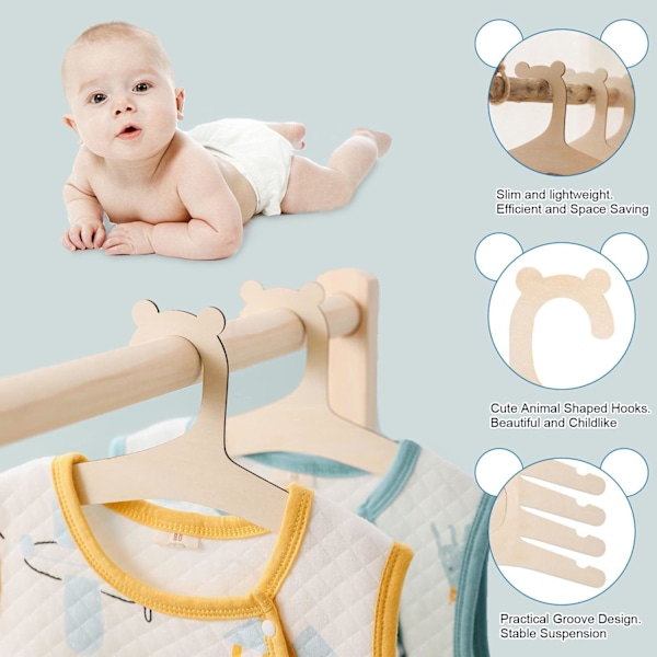 10 kappaletta puisia vauvan henkareita, DIY puiset taaperohenkarit, puiset vauvan lasten henkarit, liukumattomat vauvan henkarit vauvoille, taaperoille ja lasten vaatteille Clothes stand – 10 pcs