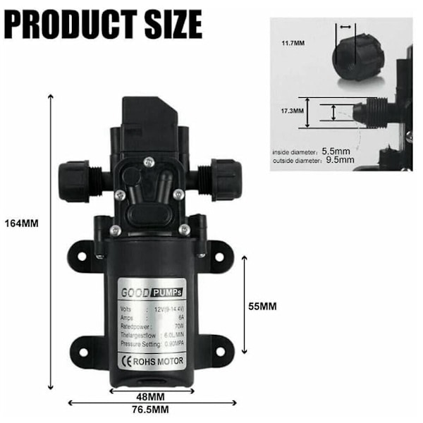 12V vandpumpe, 12 volt vandpumpe, DC 12V 6A 70W elektrisk vandpumpe, selvpumpende vandpumpe-højt tryk, 12V pumpe