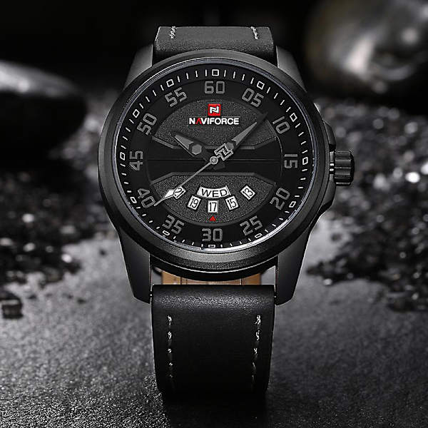 Naviforce Märke Män Sportklockor Män Kvarts Datum Klocka Man Läder Rem Militär Vattentät Armbandsur