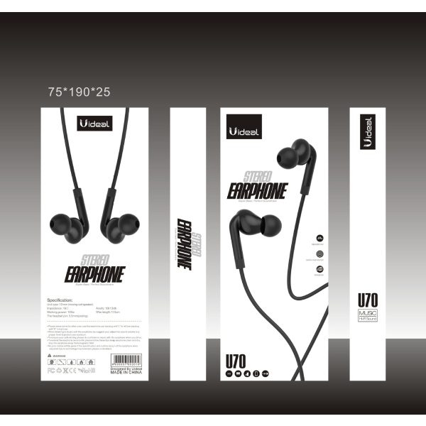 IC In-Ear Stereo Casmore hörlurar In-Line 3,5mm Universal