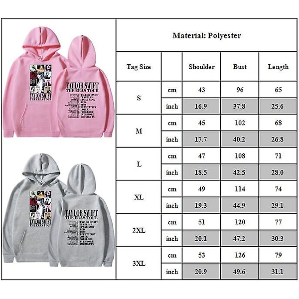 Women Men Taylor Swift The Eras Tour Printed Hoodie Langærmet Hoodie Tops Gaver LL Pink L