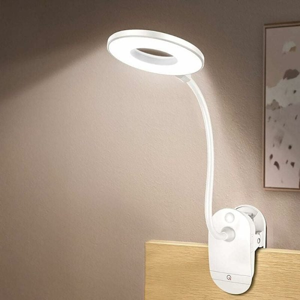 Batteridrevet Clip-on Leselys for Seng med 3 Lysstyrkenivåer, USB Oppladbar