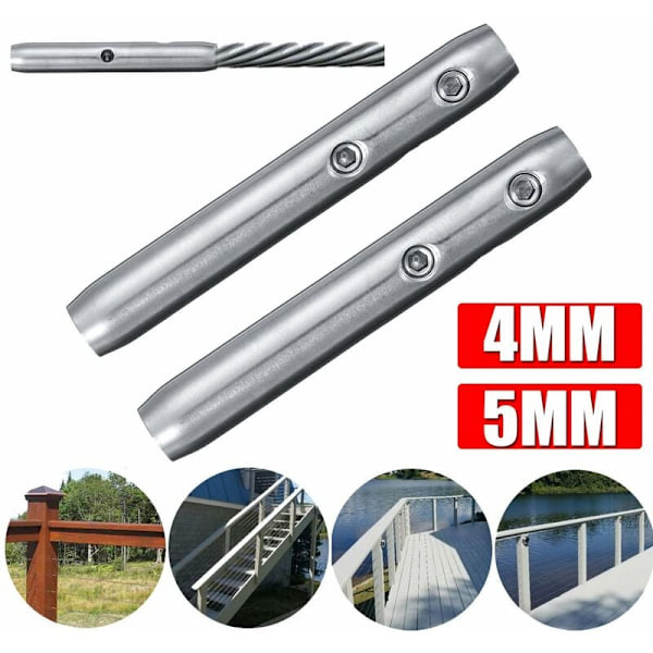 T316 Rustfritt Stål Kabelstrammer Installasjon For Trappekabelrekkverk 4M (4mm+5mm 2 stk)