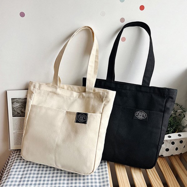 Kvinnors Canvas Tote Bag Dam Casual Handväska Axelväska Vit