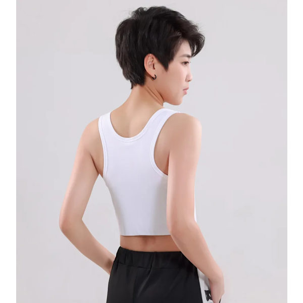 Kvinnors platta bröstbindare med bandage pullover halv längd korsett tank top transboy lesbisk trans underkläder väst bröstbindare VIT WHITE 2XL