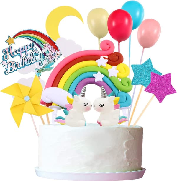 Unicorn Tårtdekoration Kit, 22 Delar Moln Regnbåge Ballong Grattis
