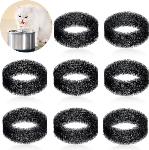 8 pumpsvampar - Kattdricksfontänfilter - filterpatroner för vattendispensrar för husdjur - filter för dricksfontän - Svart