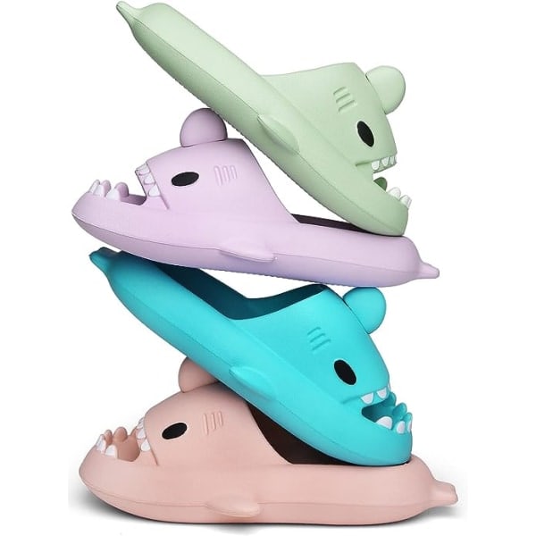 IC Shark Slides för män och kvinnor Molntofflor Sommar Nyhet Öppen tå Sandaler Halkfria Strandpool Duschskor med Vadderad Tjock Sula