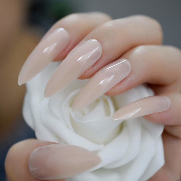 Naturlige Nude Ekstra Lange Salon Negle Skarpe Spidser Gel Glans Tryk På Fingernegle til Fest Ekstremt Stiletto Manicure Spidser