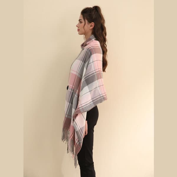 USB-oppvarmet skjerf for kvinner, 8 varmesoner, 3 varmeinnstillinger, sammenleggbart og vaskbart, vinterreise, rosa rutete, 135 x 80 cm