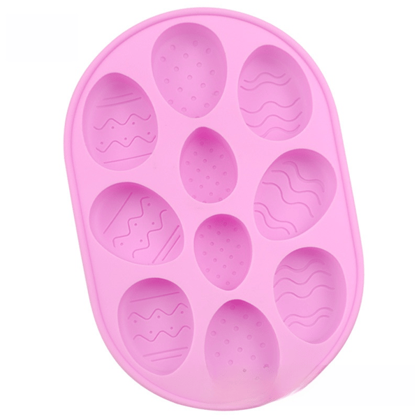 3D påskeæg silikoneform sæt, 10 hulrum non-stick bageform til chokolade slik mousse DIY håndværk, pink