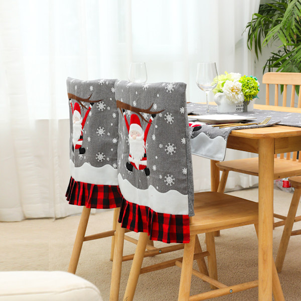 Ny Jule Gingham Broderi Gammel Mann Stoltrekk Hotell Restaurant Hjem Dekor Stolryggtrekk Stoltrekk 53*49cm