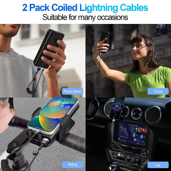 2-pack lindad Lightning-kabel, 3FT iPhone-laddarsladd för bil