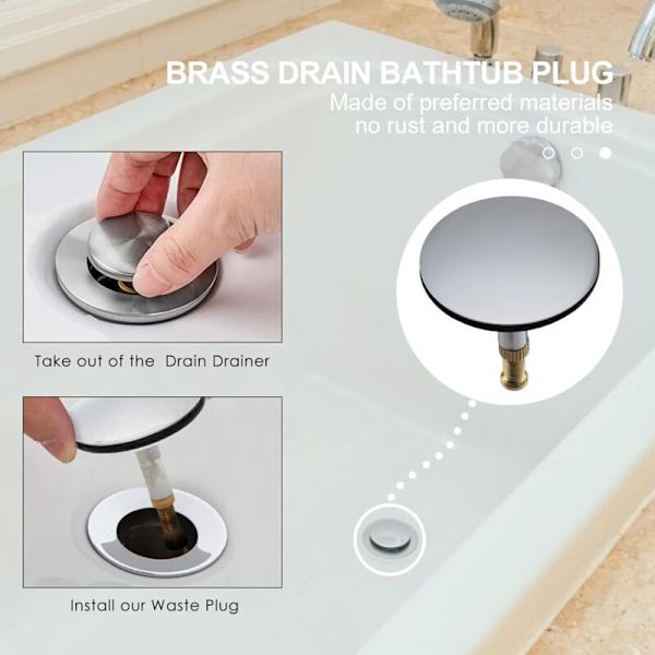 Universell Badkarspropp Ø 43 mm, Mässingsavloppspropp med Förkromad Yta, Rostfri, för Vanlig Badkarsavlopp, Justerbar Höjd 50-55 mm
