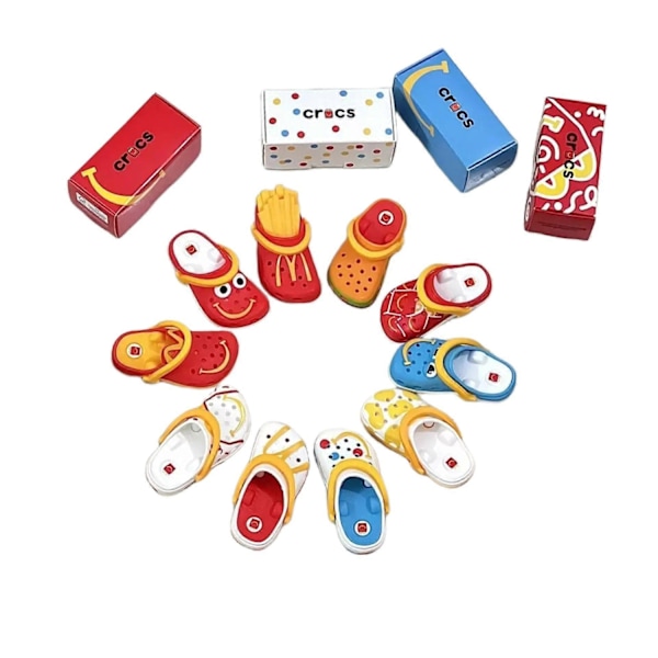 2024 McDonald's Mini Crocs Nyckelring Happy Meal Leksaker Komplett Sot Mini Nyckelring-Xin