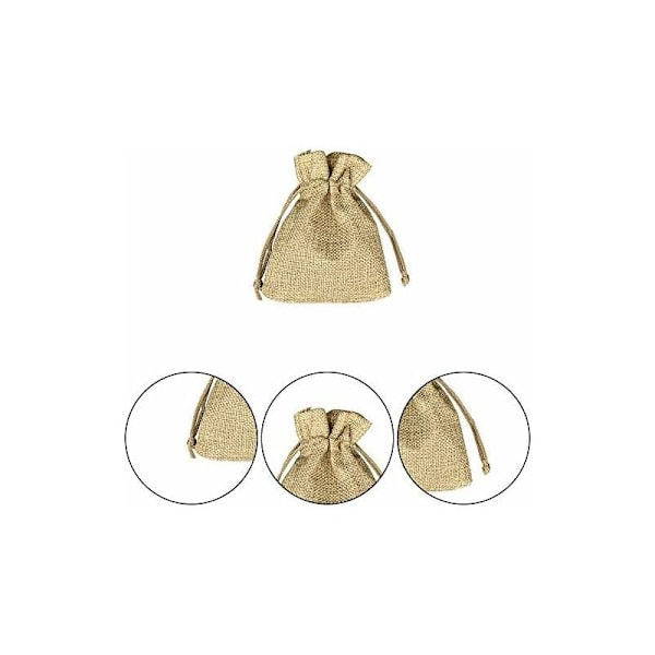 100 stk. Jute Poser 7x9cm, Gjenbrukbare Gaveposer, Jute Sekker med Snøring for Smykker Gavefest Bursdag Jul Bryllup DIY - Khaki
