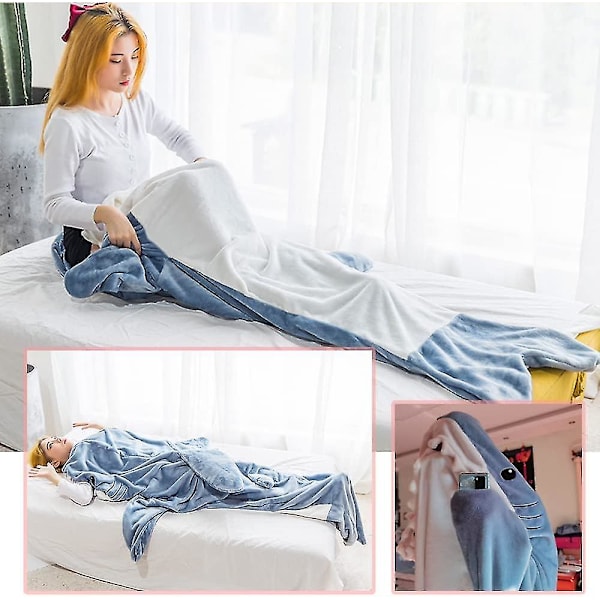 Hajtäcke för Vuxna, Supersoft Soffa Mysigt Täcke Hajtäcke Sovsäck, Bärbar Hajtäcke Huvtröja -ES S