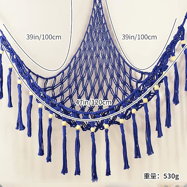 Boho Opbevaringsnet til Udstoppede Dyr (Ekstra Stor) og Udstoppede Dyrs Net eller Hængekøje til Små Udstoppede Dyr eller Plyslegetøj Blue 100*100*120