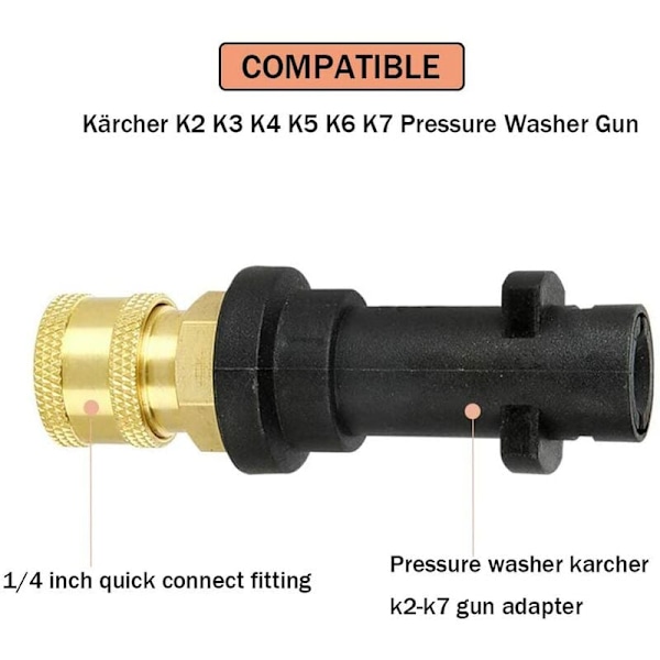 Adapter til højtryksrenserpistol med 1/4'' hun-lynkobling, kompatibel med K-serie højtryksrensere K2, K3, K4, K5, K6, K7
