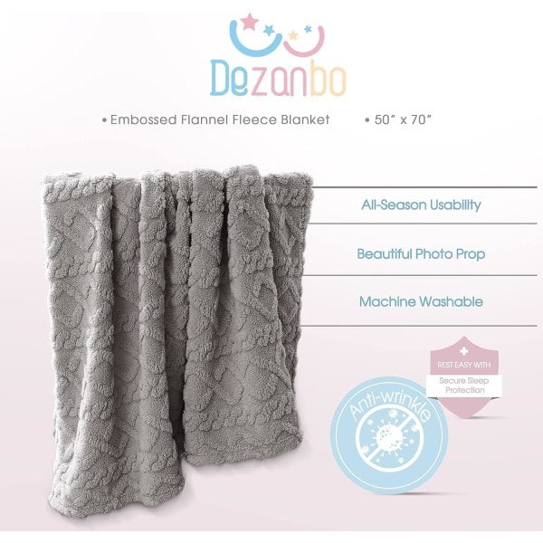 IC Sherpa fleece tæppe - 3D Stilfuldt design, superblødt, fluffy, varmt, hyggeligt, plys, lodden til sofa stue seng-Alle, 50\" x 70\" grå