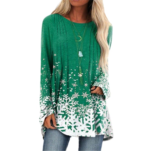 Plus Size Dam Blommig Skjorta Topp Casual Lös Tunika Pullover T-shirt grön 3XL