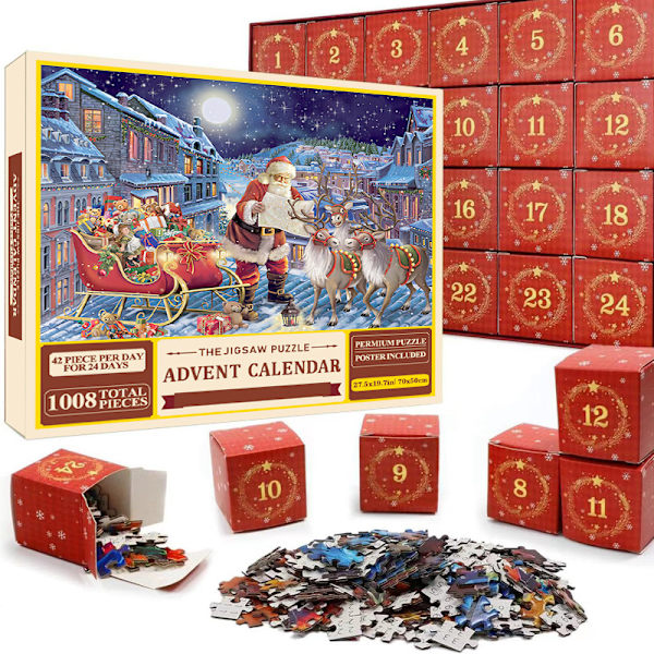 Ny kreativ 24 æsker med papirpuslespil overraskelse blind boks rød julegave souvenir gave 1008 pieces of Christmas 11 (70*50)