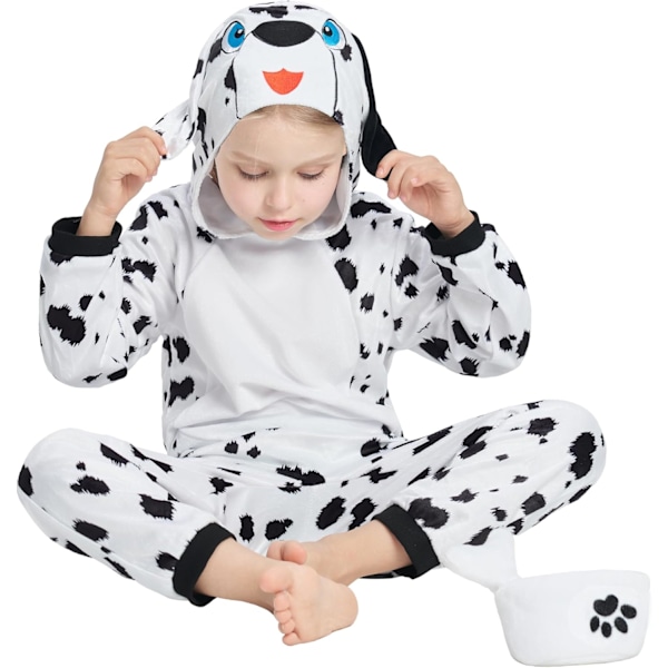 Dalmatinerdräkt för barn, 3-delad prickig hunddräkt Valpar Dalmatiner Valpar Onesie-set för pojkar flickor Halloween Karnevalfest 3-10 år 7-8 Jahre
