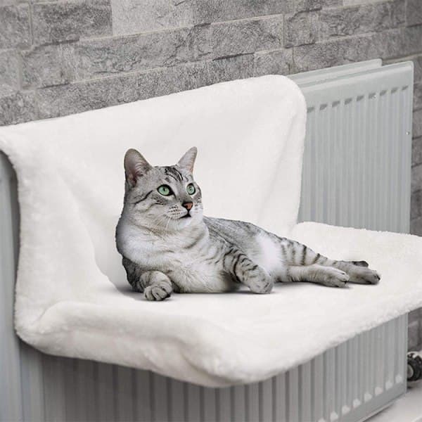 Hængende katteseng Jernram til kat-45*30*24,5cm, hvid, lammeuld, 1 stk