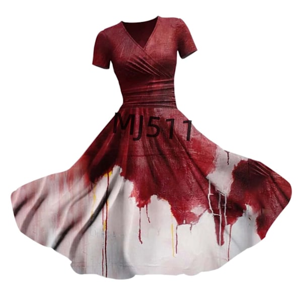 2024 Ny Halloween Blodig Blodig Perifer Klänning 65D Digitaltryck Åtsittande V-ringad Jumpsuit H Type 4XL