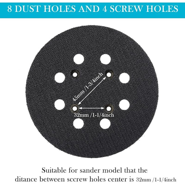 Pieces 125mm 8 Hullers Krog og Løkke Orbital Udskiftningsslibepude Slibe Bagsidepude (Blå)