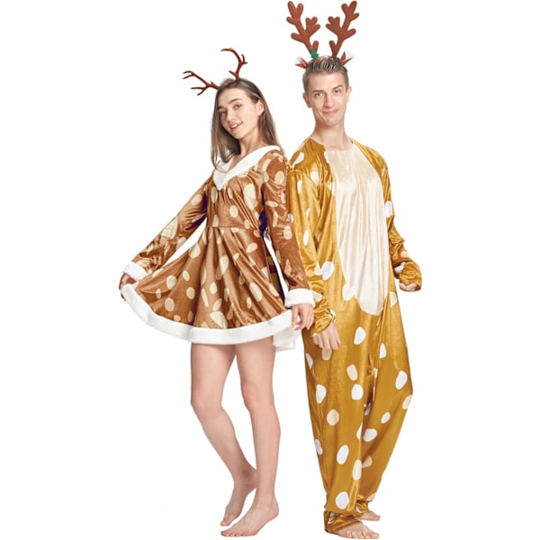 Voksen ren kostume julehjorte fin kjole outfit kvinder mænd dyrekostume med gevir pandebånd Kvinnor hjort M