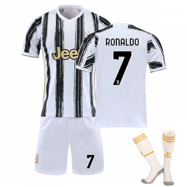 2021 Juventus Hemma- och Bortaställ Nr 7 Ronaldo Barn Vuxna Fotbollströja Träningsställ Set Svart och Vit 黑白 XL