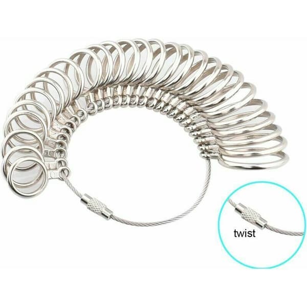 Ringstørrelsesmåler, 4 størrelser ringmåler, metall mandrel og fingerstørrelsesmålingssett