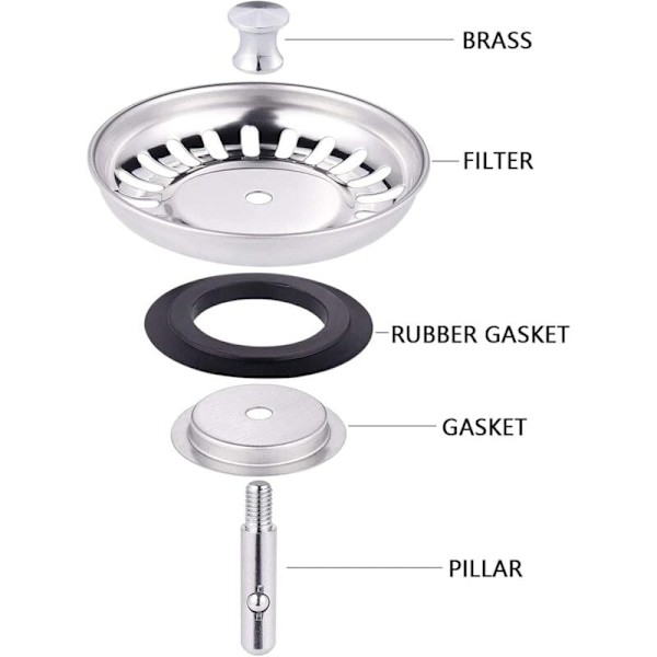 Køkkenvaskfilter, Vaskprop, Rustfrit Stål Vaskfilter, Rustfrit Stål Vaskprop, Kompatibel med de fleste vaske (Diameter: 78mm)