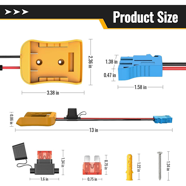 Power Wheels Adapter för Dewalt 20V Batteri Adapter, Power Wheels Batteri Konverteringskit med Säkringshållare och Kabelanslutningskontakt