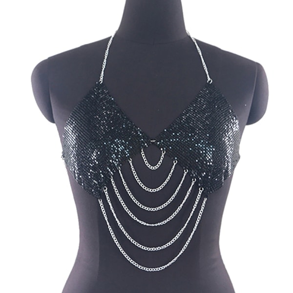 IC Sexy ryggløs dusk metallkjede rhinestone linne Deep V Hol A1