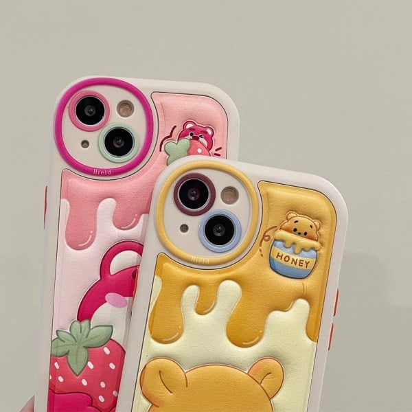 IC Kompatibel med iPhone 12 6.1'' Søtt Deksel, Kawaii Telefondeksel TPU Lær Søt Bjørn Tegneserie Deksel Myk Gummi Støtsikkert Beskyttende