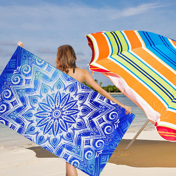IC Strandhandduk Överdimensionerad 75*150 cm Sandfria handdukar, camping Blå batik