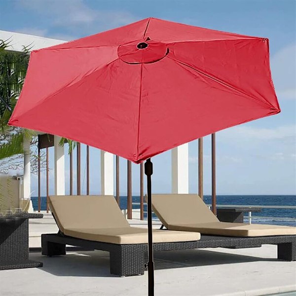 Parasol Udskiftningsbetræk - 6 Ribber - 2M/2.7M/3M - Vandtæt - Anti-Ultraviolet - Udskiftningsstof (2.7M / 8.9Ft, Rød)