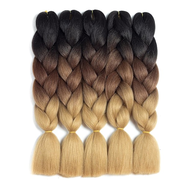 Syntetisk fletningshår Kanekalon Ombre fletningshår hæklefletninger Twist hår extensions 5 stk./pakke 24\" (sort/mørkebrun/lysebrun)