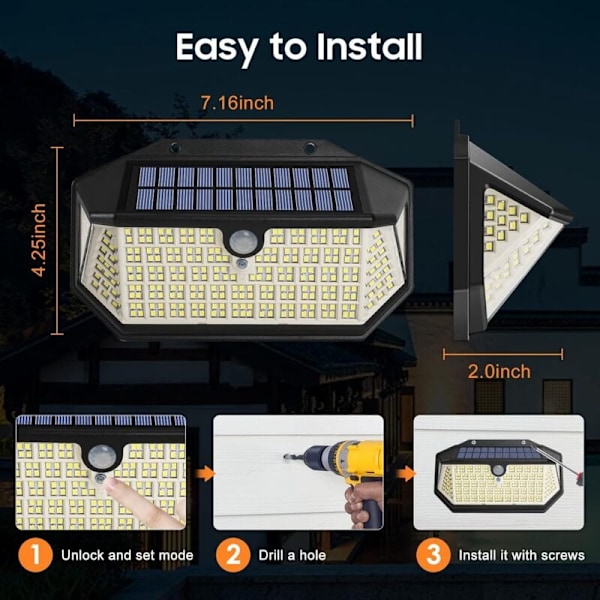 266 LED Solarlampor Utomhus, 3 Lägen Solarlampor Utomhus, Solar Utomhusbelysning, 220° & IP65 Solarlampor Utomhus Rörelsesensor [2 Stycken]