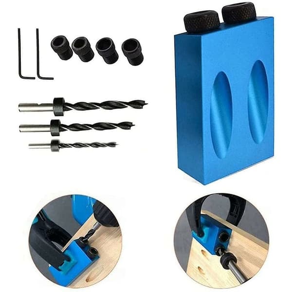 15 graders vinkelborekit for tre med guide, mal, bor og hull 6/8/10mm