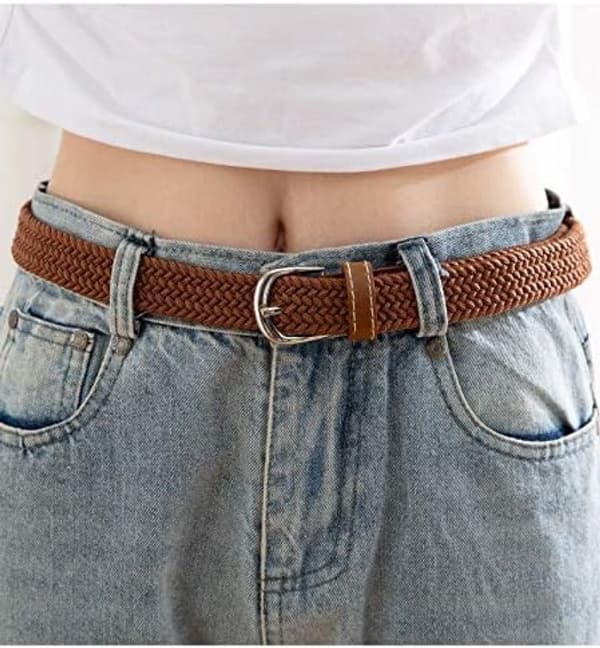 Bälte - Unisex - Flätat stretchmidjeband - Elastiskt - Spänne - Lämpligt för jeans och byxor - Svart, Brun
