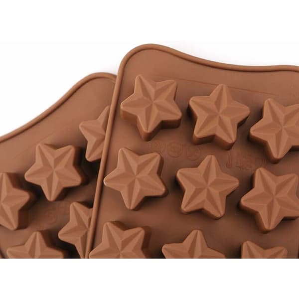 15 Hulrum Stjerneform Chokoladeform, Non-stick Fødevaregodkendt Silikoneform Sæt til Slik Jelly, Isterning