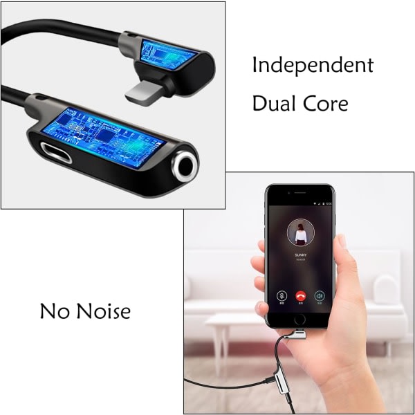 Adapter för iPhone-hörlurar, Adapter för Iphone-uttag, 2 i 1 Dual Jack-adapter Kompatibel med XS/XR/X/8/7/Pad för alla iOS (svart)