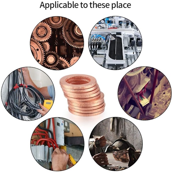Kopparbrickor, Packningar Tätningsring, Platta Brickor, O-ring med Låda för Tätning - 200 st/M5 M6 M8 M10 M12 M14