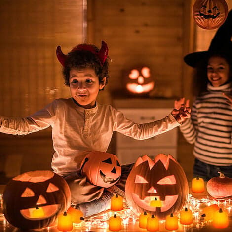 12x LED græskar fyrfadslys LED knaplys Fe lys Halloween lys - orange