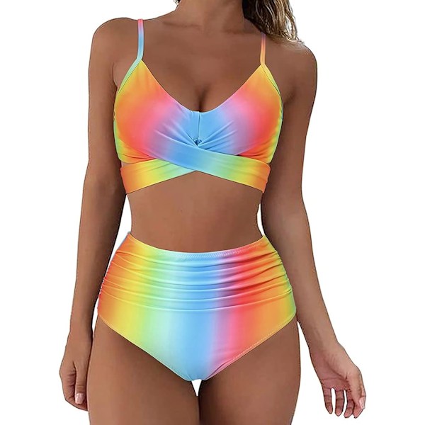 Kvinnors Wrap Bikini Set Push Up Hög Midja 2 Delar Badkläder